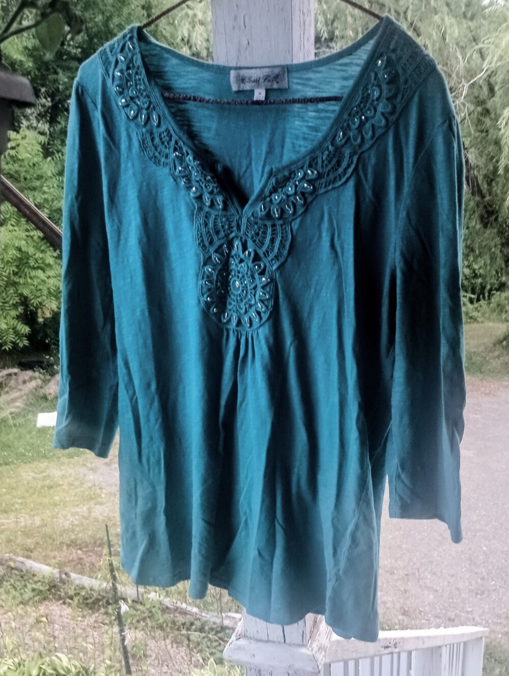 Women's Soft Turquoise Studded Casual Top M